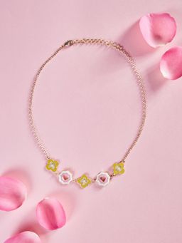 Pipa Bella by Nykaa Fashion - Pink and Green Clover Leaf and Heart Enamel Choker Necklace