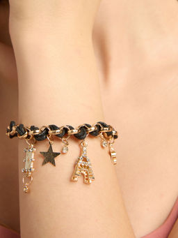 Pipa Bella by Nykaa Fashion - Gold Plated Charm Bracelet with Black Thread