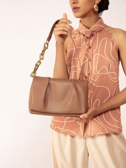 Twenty Dresses by Nykaa Fashion - Brown Solid Classic Shoulder Bag