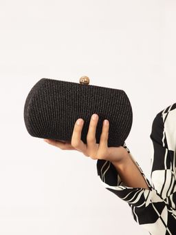 Twenty Dresses by Nykaa Fashion - Black Shimmer Textured Clutch