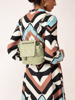 Twenty Dresses by Nykaa Fashion - Green Quilted Chain Strap Small Backpack