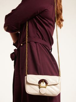 Twenty Dresses by Nykaa Fashion - Off White Quilted Buckled Sling Bag