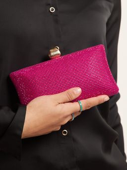 Twenty Dresses by Nykaa Fashion - Fuchsia Pink Diamante Clutch