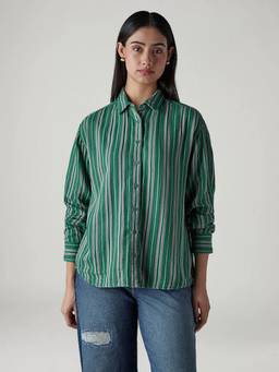 Levi's - Green Women's Striped Relaxed Fit Shirt