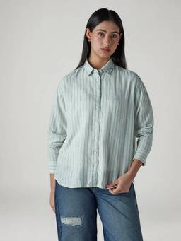 Levi's - Green Women's Striped Relaxed Fit Shirt