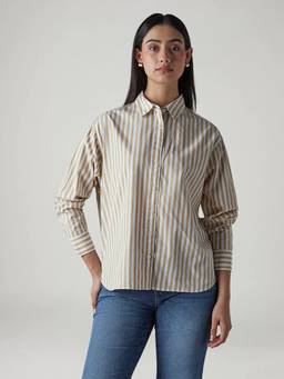 Levi's - Beige Women's Striped Relaxed Fit Shirt