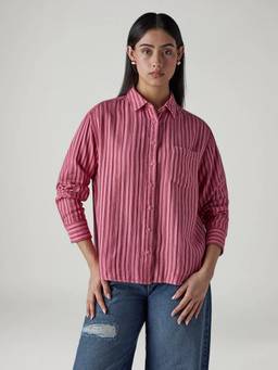 Levi's - Pink Women's Striped Relaxed Fit Shirt