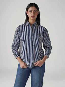 Levi's - Navy Blue Women's Striped Relaxed Fit Shirt