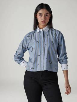 Levi's - Blue Women's Striped Relaxed Fit Shirt