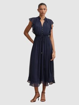 Forever New - Navy Blue Maxwell Flutter Sleeve Midi Dress with Belt