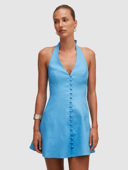 Forever New - Blue Ina Button Front Halter Mini Dress