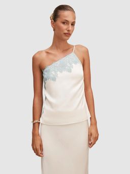 Forever New - Off White Adele One Shoulder Lace Trim Top