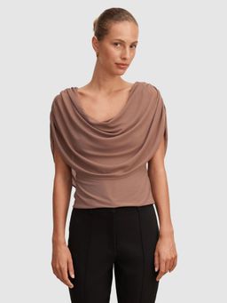 Forever New - Brown Olivia Draped Mesh Cape Top