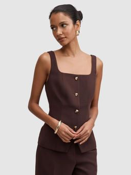 Forever New - Brown Lee Petite Square Neck Waistcoat