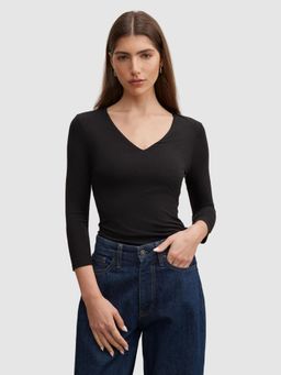Forever New - Black Tia V Neck 3/4 Sleeve Top