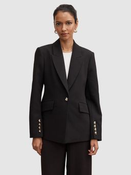 Forever New - Black Trixie Petite Gold Button Blazer