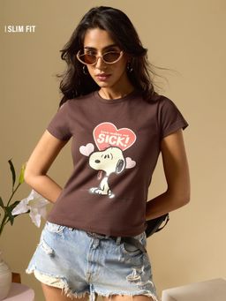 The Souled Store - Brown Official Peanuts: Love Women Fitted T-Shirt