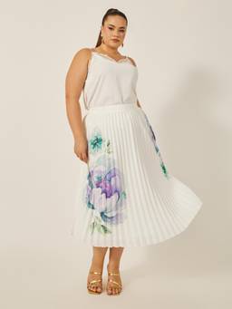 Styli - Women Floral Print High-Waisted Pleated Plus Size Midi Skirt