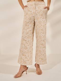 Styli - Women Beige Floral Wide-Leg Full-Length Pant