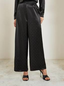 Styli - Women Black Embellished Wide-Length Full-Length Pant