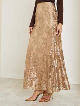 Styli - Women Floral Lace High-Waisted Pencil Maxi Skirt