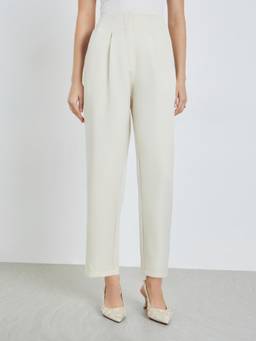 Styli - Women Cream Solid Straight Fit Full-Length Pant