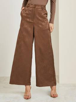 Styli - Women Brown Floral Wide-Leg Full-Length Pant