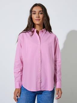Styli - Women Pink Regular Fit Cotton Shirt with Bralette Top