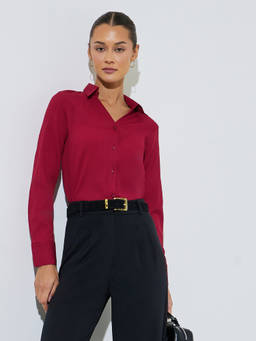 Styli - Women Red Textured Fitted Full-Sleeves Shirt