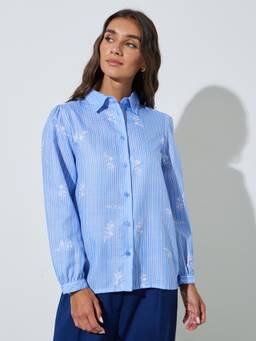 Styli - Women Blue Striped Regular Fit Full-Sleeves Shirt