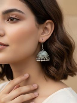 Gahan - Women Antique Silver Plated Oxidised Jhumka Earrings