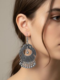 Gahan - Womens Oxidized Silver Plated Peacock Design Drop Earrings