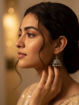 Gahan - Women Traditional Oxidized Silver Plated Jhumkis Earring Set