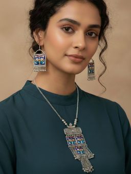 Gahan - Women German Silver Long Necklace with Earrings Set