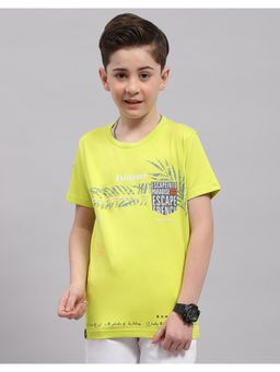 Monte Carlo - Boys Lime Green Printed Round Neck Half Sleeve T-Shirt