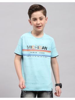Monte Carlo - Boys Blue Printed Round Neck Half Sleeve T-Shirt