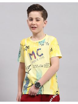 Monte Carlo - Boys Yellow Printed Round Neck Half Sleeve T-Shirt