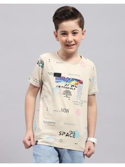 Monte Carlo - Boys Beige Printed Round Neck Half Sleeve T-Shirt