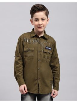 Monte Carlo - Boys Olive Solid Full Sleeve Casual Shirt