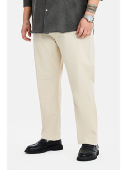 Snitch - Beige Cotton Blend Regular fit Mid Waist Solid Trouser