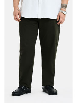Snitch - Olive Cotton Blend Regular fit Mid Waist Solid Trouser