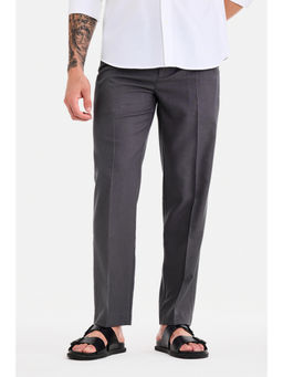Snitch - Grey Viscose Blend Regular fit Mid Waist Solid Trouser