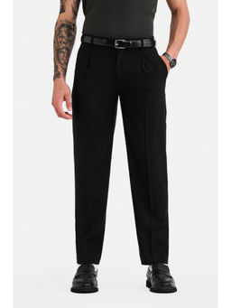 Snitch - Black Viscose Blend Regular fit Mid Waist Solid Trouser