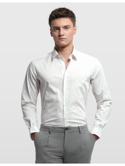 Arrow Newyork - White Cotton Full Sleeves Slim Fit Stripes Shirt