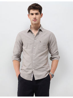 U.S. POLO ASSN. - Grey Cotton Full Sleeves Tailored Fit Solid Shirt