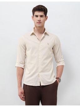 U.S. POLO ASSN. - Beige Cotton Full Sleeves Tailored Fit Printed Shirt