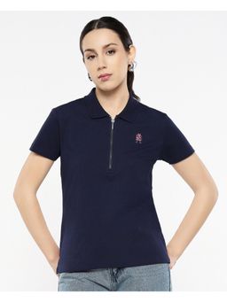 RAREISM - Laken Primary Navy Blue Polo Collar Plain Regular T-Shirt