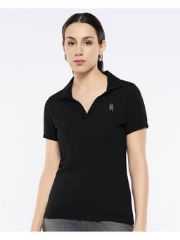 RAREISM - Van Primary Black Polo Collar Plain Regular T-Shirt