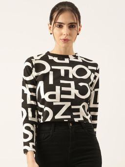 SHOWOFF - Women Black Typography Printed Crop T-Shirt