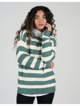 American Eagle - Women Green Oversized Crew Neck Sweater
